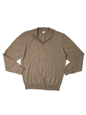John Henric Sweater Men XL Extra Large Stone Quarter Zip Wool Mock Neck Pullover